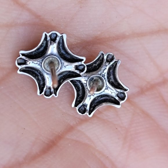 Native American Fred Harvey Era turquoise crescent moons raindrops sterling stud - Picture 3 of 15